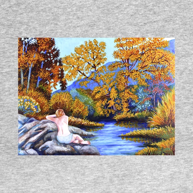 Woman girl on rocks relaxing watching the river flow zen yoga buddhism by Fantasyart123